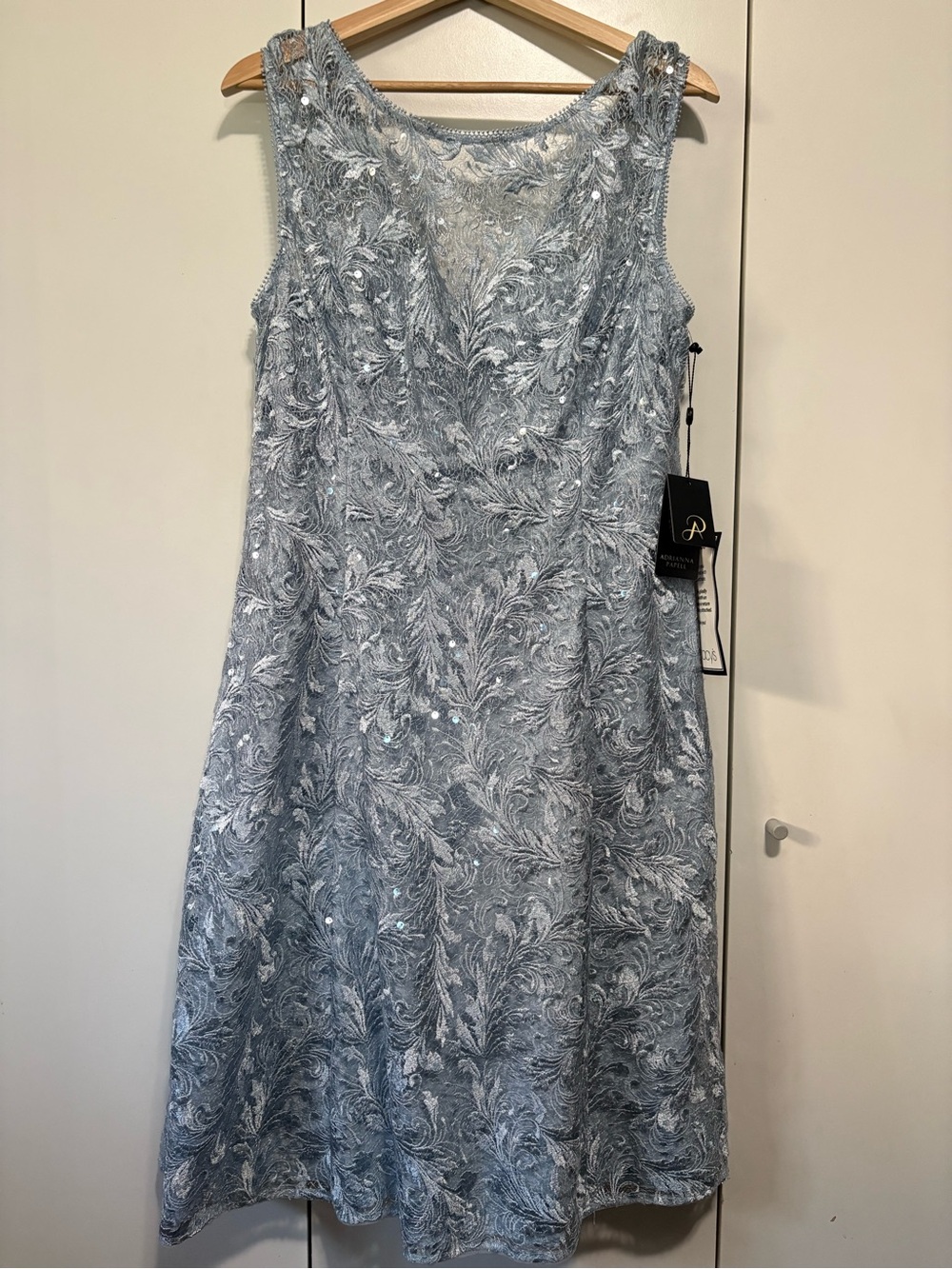 Adrianna Papell Light Blue Embroidered Midi Dress